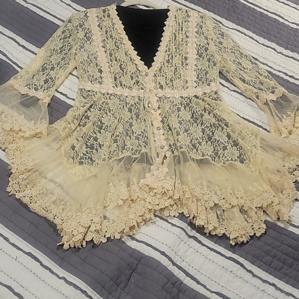 Dor Dor Couture Cream Lace Dress Jacket Sz Med